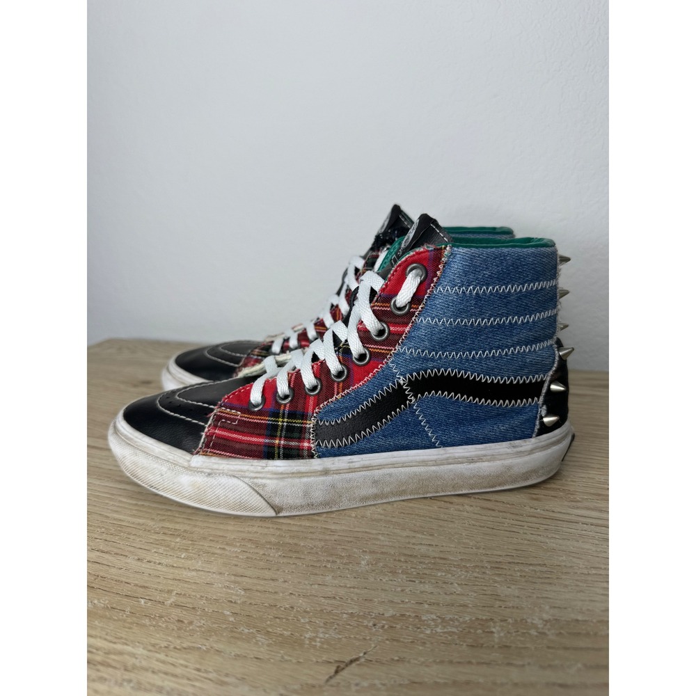 Vans Sk8-Hi Grunge Plaid Denim Studded High Top Sneakers‎ Womens 7 - Repaired